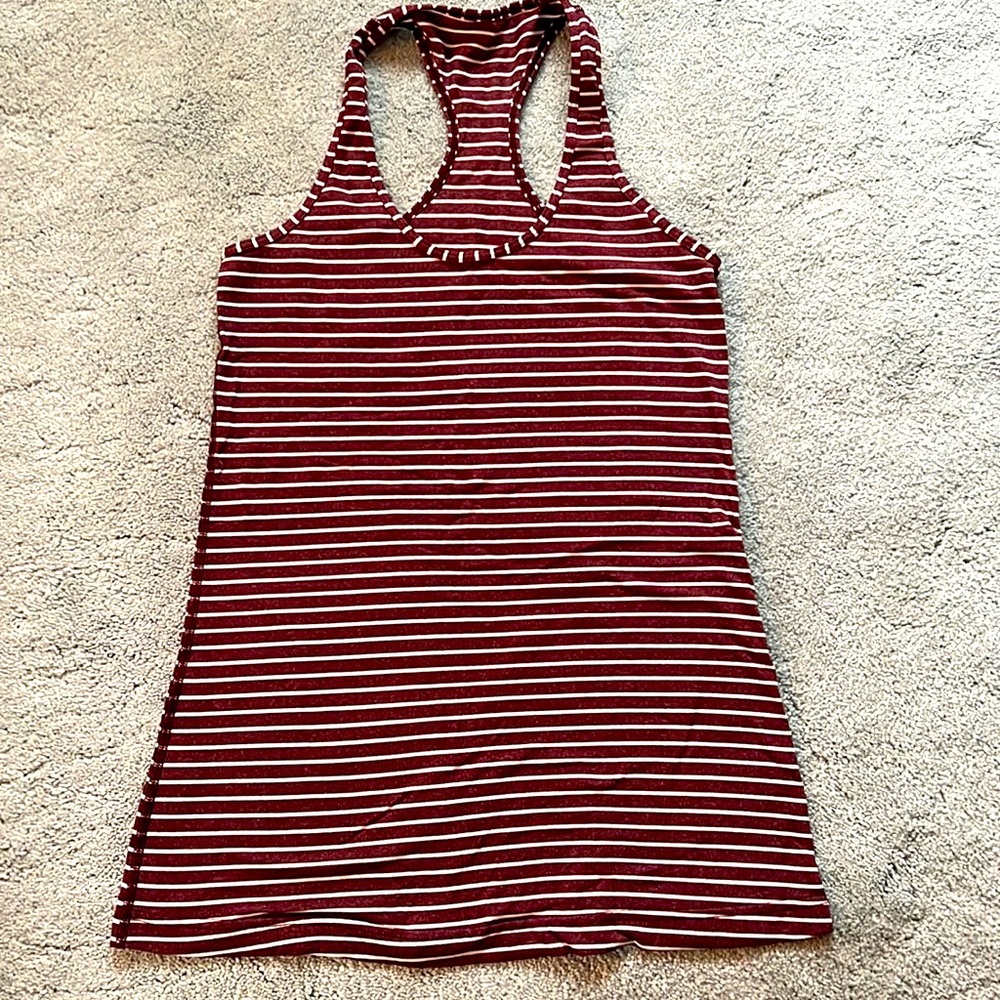 Lululemon cool racer back tank maroon and white stripe size 6